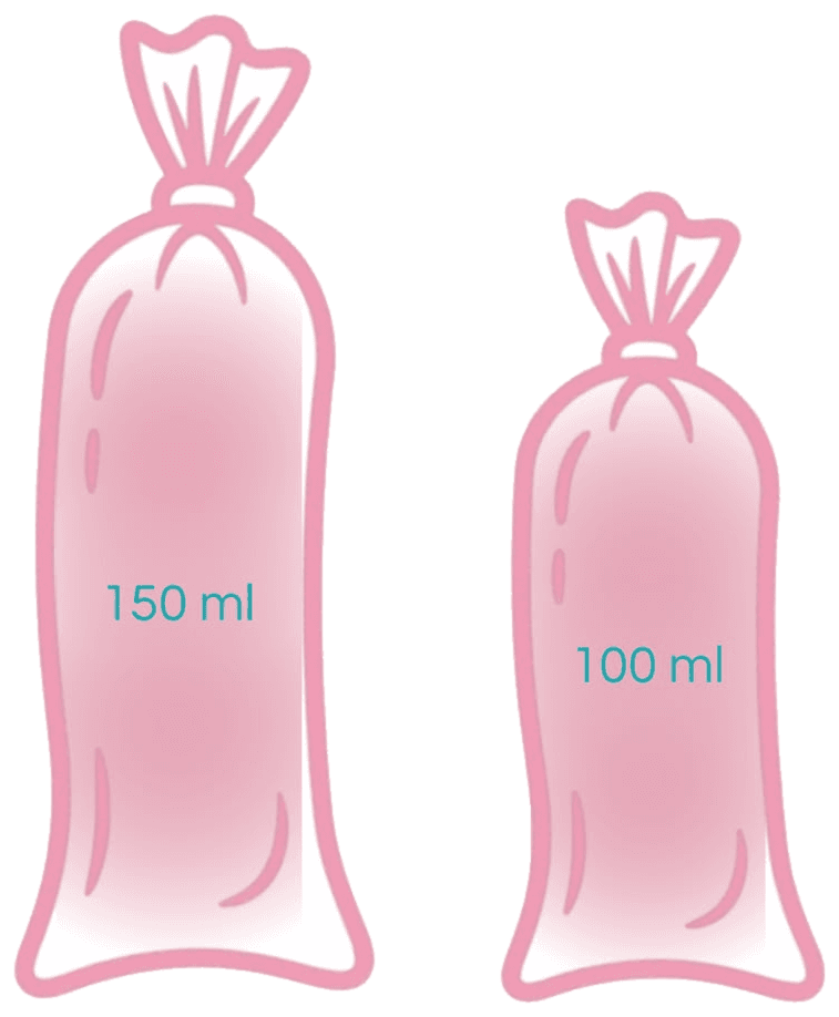 Comparación de tamaños: grande 150 ml y chico 100 ml